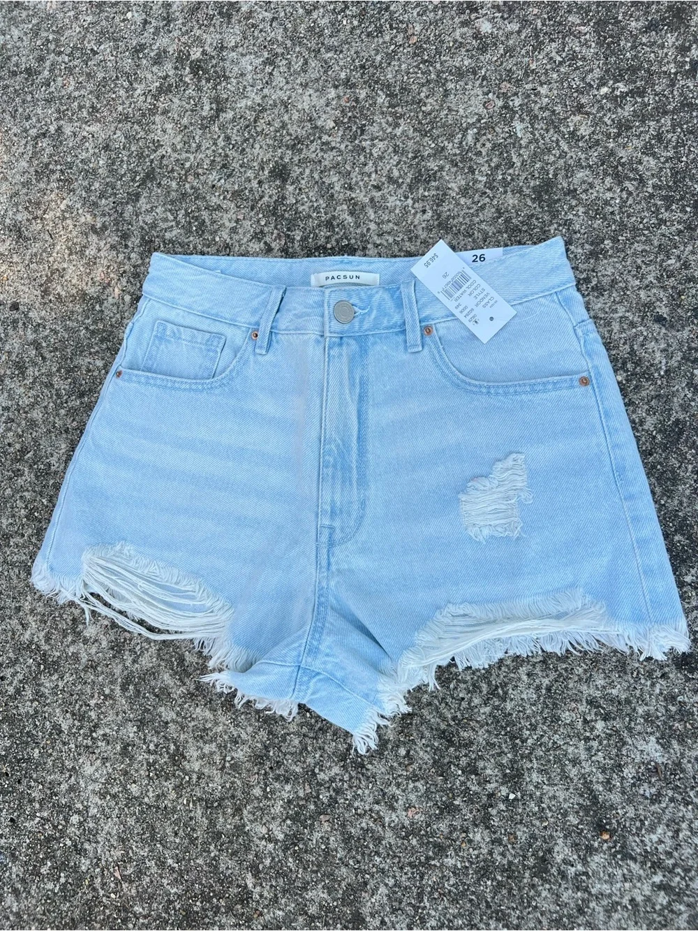 NWT PacSun High Rise Festival Denim Shorts Light Wash Distressed Size 26